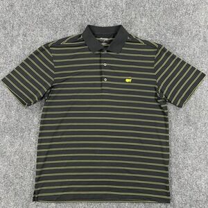 Masters Polo Shirt Mens Large Black Yellow Stripe Tech Golf Augusta Performance